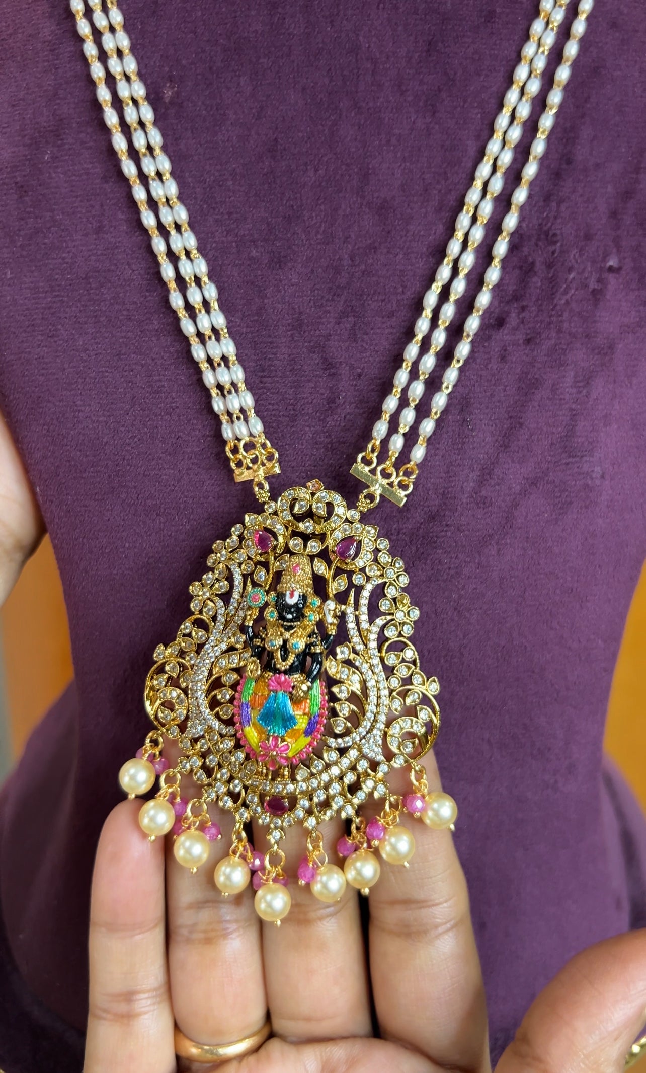 Pearls chain with Meenakari pendant 22 inches BCH055