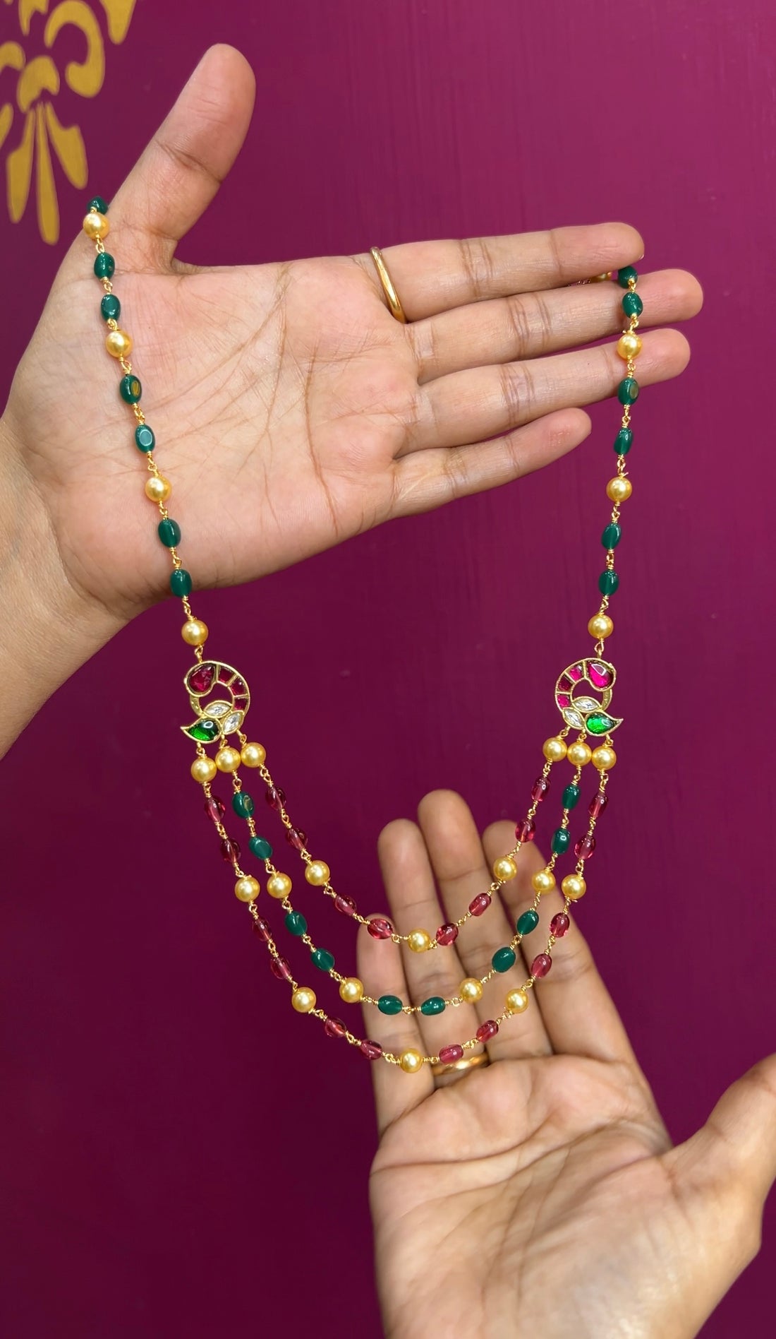 Beads chain with Kundan brooches 20 inches BCH033