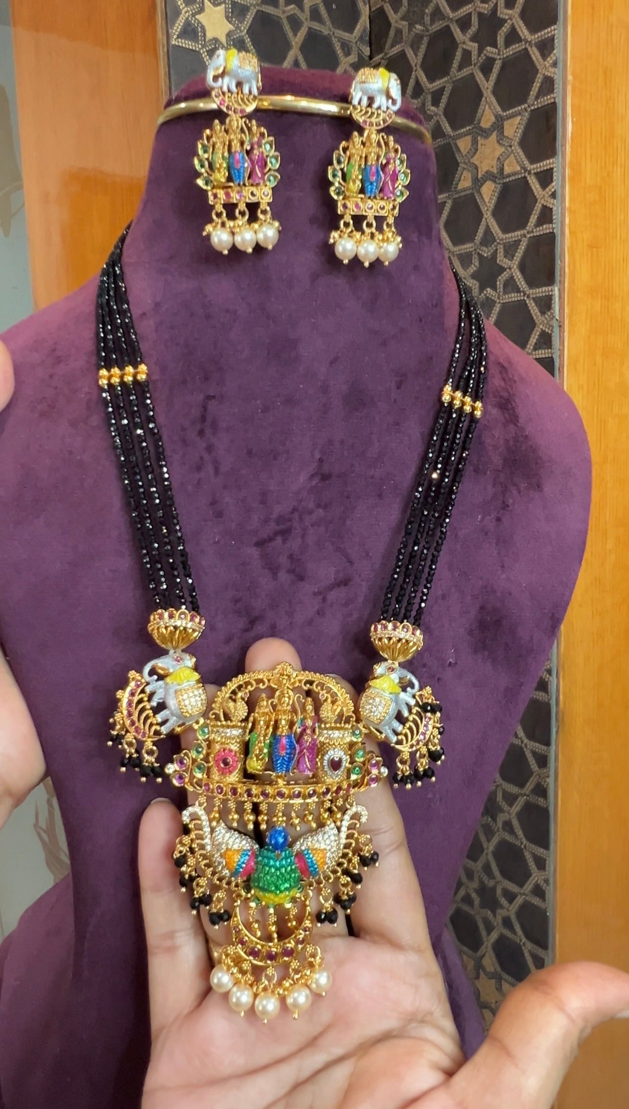 Meenakari Black beads 22inches BB077