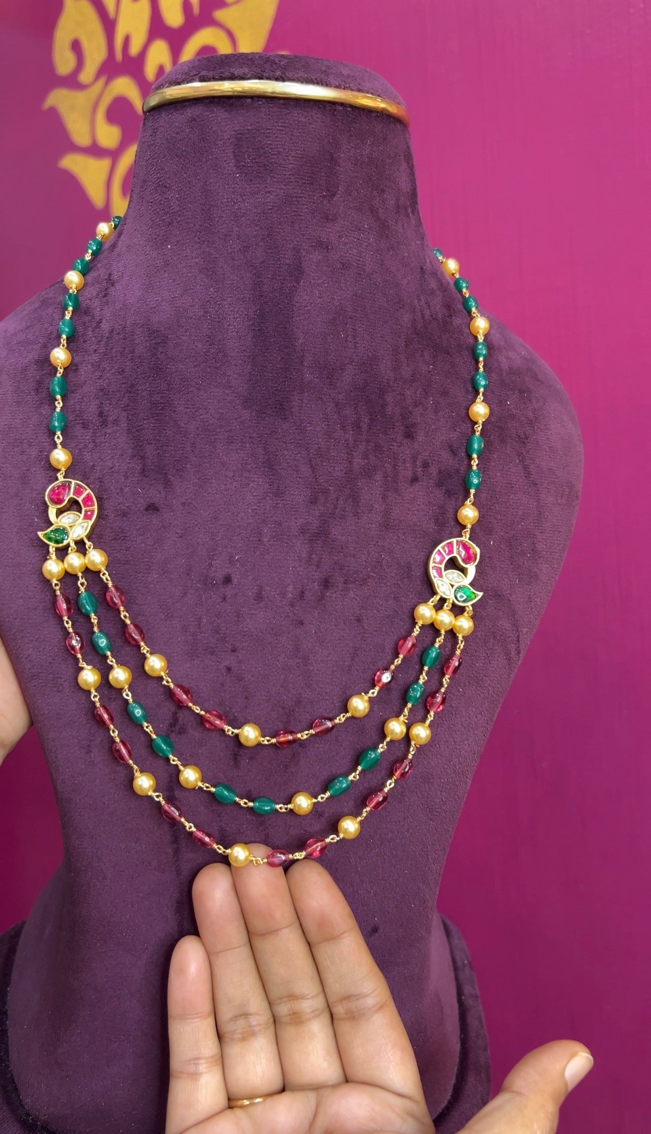 Beads chain with Kundan brooches 20 inches BCH033