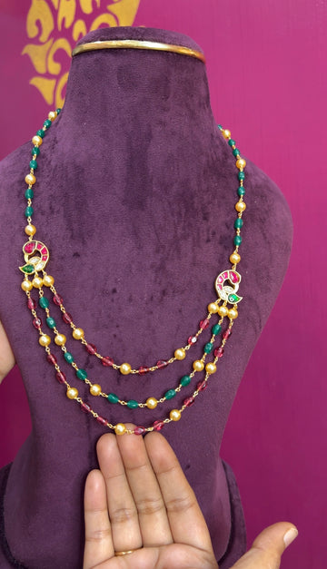 Beads chain with Kundan brooches 20 inches BCH033