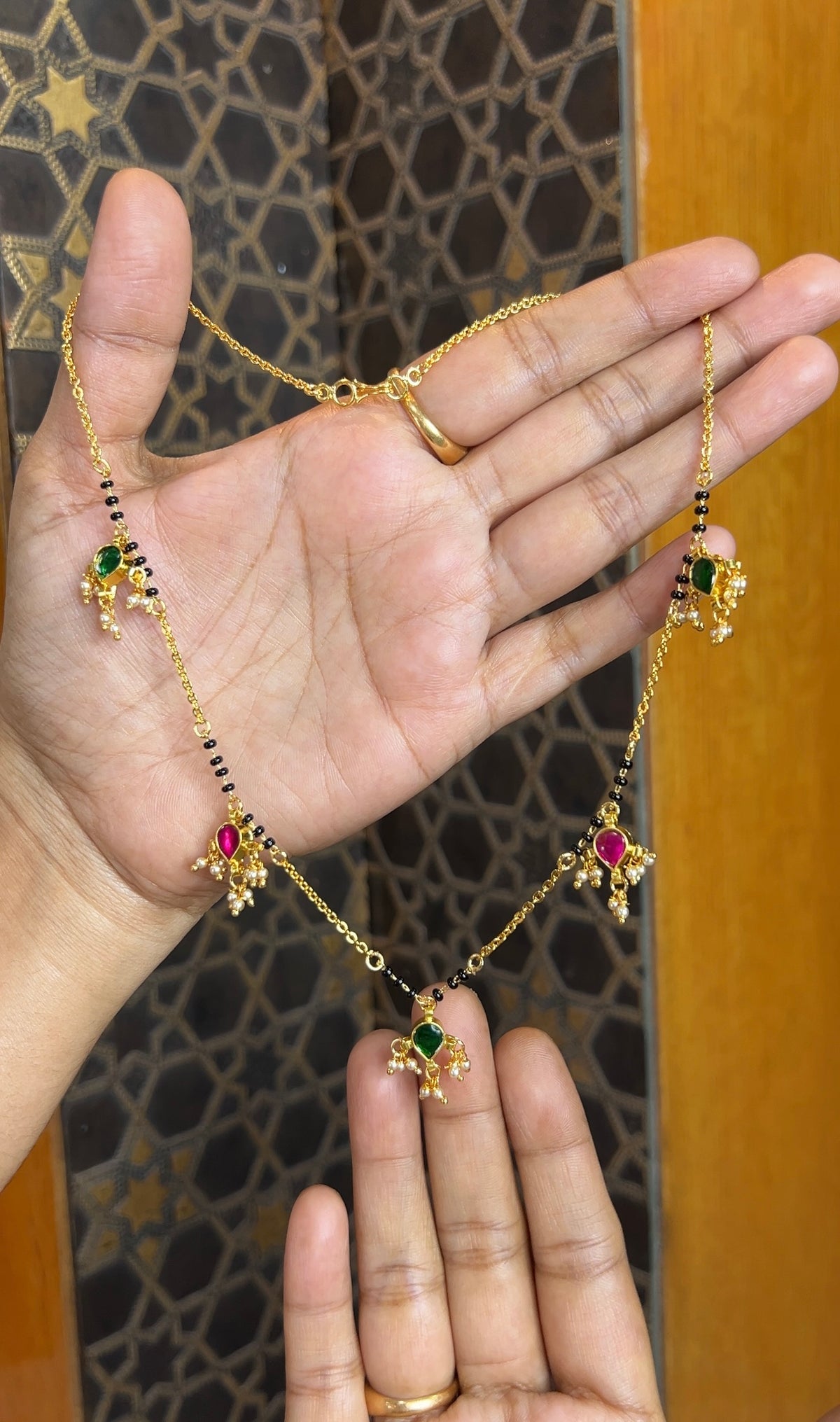 Jadau Kundan black beads 16inches BB100