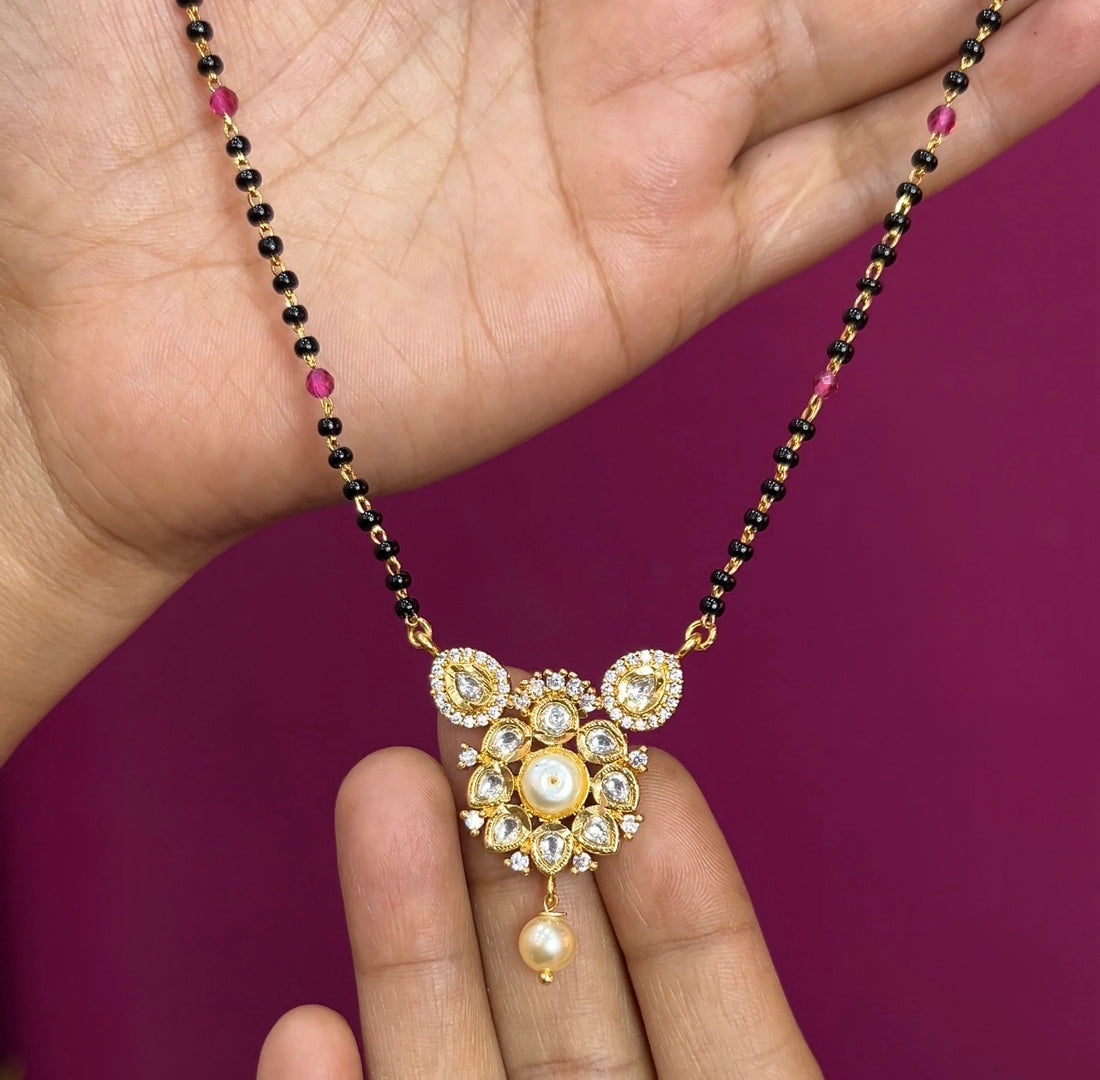 Kundan black beads 16 inches BB004